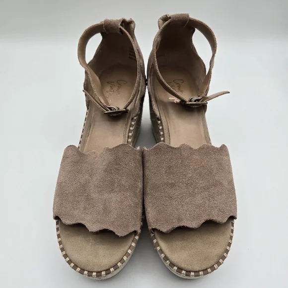 Crown Vintage Daffodil Brown Suede Espadrille Wedge Sandals Size 7.5 - Picture 5 of 16